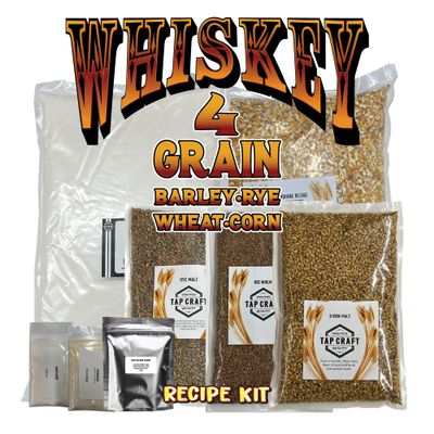 Tapcraft - Complete 4 GRAIN Whiskey Recipe & Fermentation Kit with Corn, Barley, Rye and Wheat - 5 Gallon Mash Recipe Kit - Make Your Own Whiskey at Home - Make your Own Moonshine at Home - Gifts for Dad - Great Gift Ideas