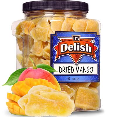 Dried Mango Slices by Its Delish, 30 OZ Jumbo Reusable Container | Candied Dried Fruit | Natural Flavor, Sweetened & Low Sugar, No Color Added | Dry Mango Candy Healthy Snacks | Vegan, Kosher