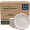 Compostable Paper Plates 9 Inch Bulk Plates [500 Case Pack] - Biodegradable Made from 100% Sugarcane - Heavy Duty Disposable - Eco Friendly - Bagasse Dinner Plates Natural Recycled Plate [500 Case] view 1