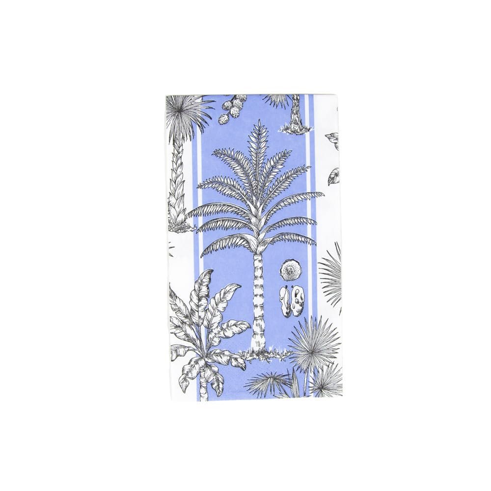 Caspari Southern Palms Blue & White Guest Towel Napkins - 15 Per Package