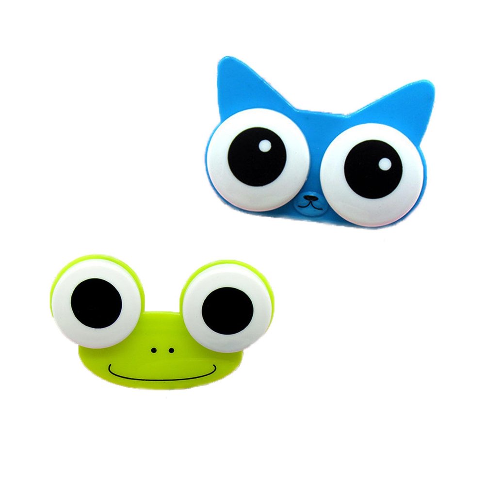 XHLIZHU 2/3/5PCS Frog Contact Lens Case, Cartoon Frog Shape Contact Lens Holder Cartoon Animal Lens Box (2Pcs C)