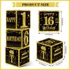 Eiurteao 3pcs 16th Birthday Decorations Boxes for Girls Boys, Black Gold Happy 16 Birthday Balloons Boxes Party Supplies, Sweet 16th Year Old Bday Theme Cardboard Box view 2