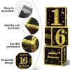 Eiurteao 3pcs 16th Birthday Decorations Boxes for Girls Boys, Black Gold Happy 16 Birthday Balloons Boxes Party Supplies, Sweet 16th Year Old Bday Theme Cardboard Box view 4