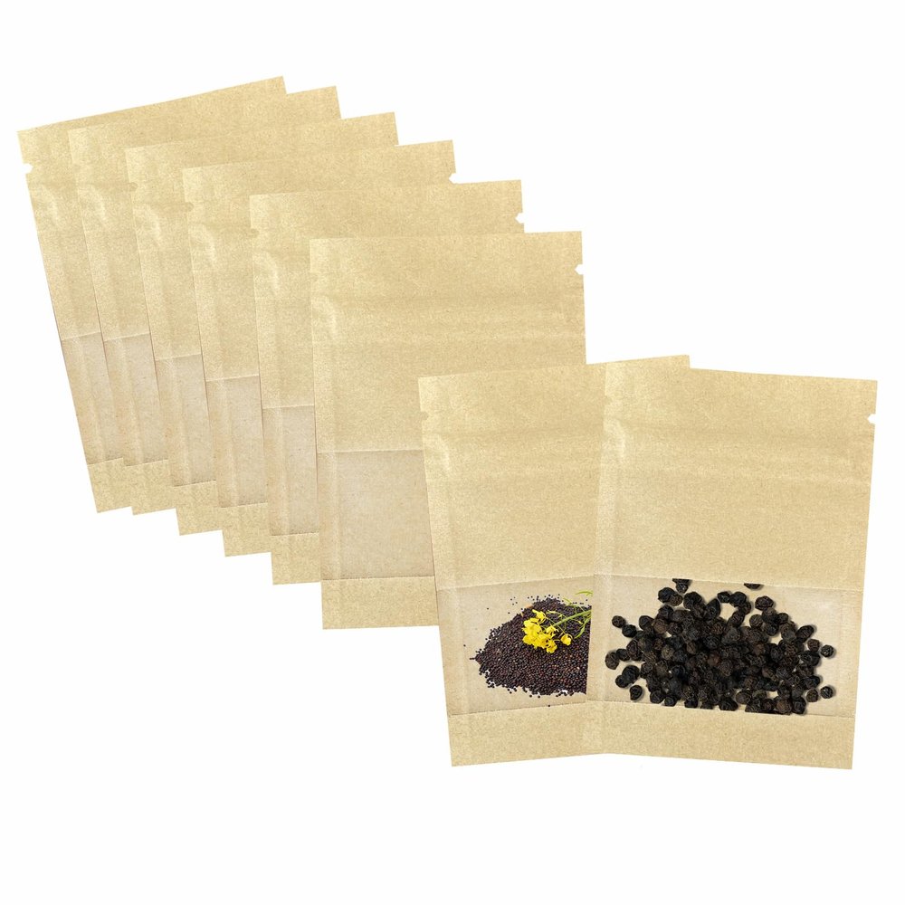 100 Pcs Clear Window Airtight Brown Kraft Paper Seed Coin Envelopes Bags samples Bags Small business Reclosable Seal Zipper Resealable Heat Seal Pouch Coffee Packaging 2.75x3.5inch