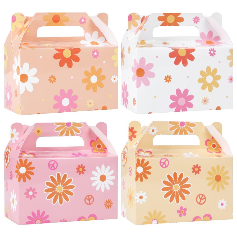 12 Pcs Daisy Flower Treat Boxes Party Supplies Hippie Daisy Flower Summer Party Favors Goodie Gift Boxes for Girls Birthday Baby Shower Wedding Party Decorations Retro Hippie Boho Treat Candy Box Home