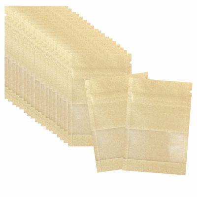 100 Pcs Clear Window Airtight Brown Kraft Paper for Zip Food Storage Lock Small business for Samples Bags Reclosable Seal Zipper Resealable Heat Seal Pouch Coffee Packaging 3.5x5.1inch