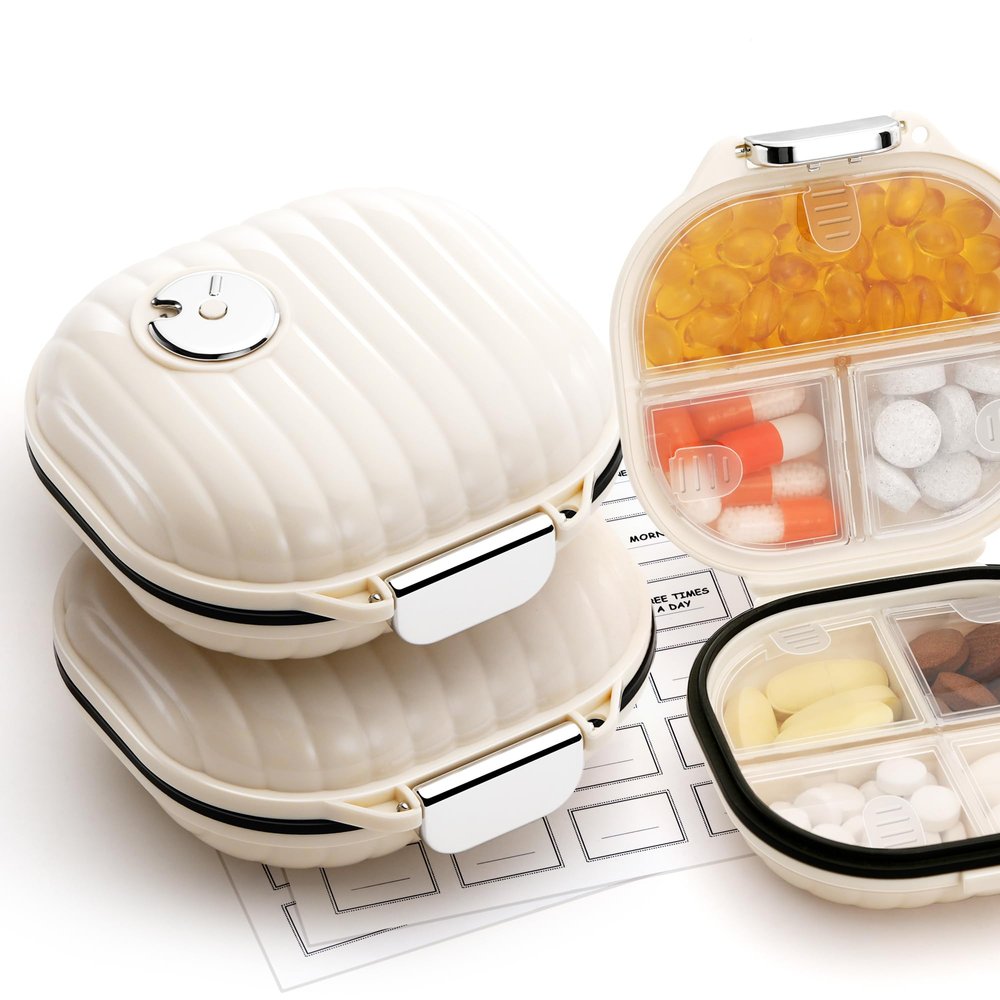 [2 Pack] Zannaki Pill Case Portable Small Weekly Travel Pill Organizer, Cute Moisture Proof Pill Box Holder for Purse, Daily Mini Pocket Pharmacy Medicine Container for Vitamin, Fish Oil, Supplement