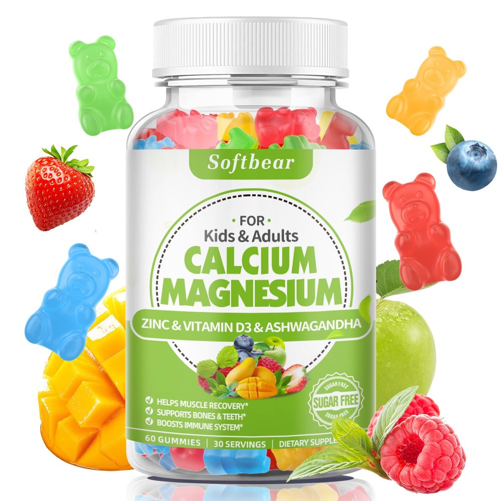 softbear Calcium Magnesium Zinc Gummies for Women, Calcium Magnesium Supplement with Vitamin D3 for Bone Strength, Vegan, Sugar-Free, Mixed Fruit Flavor 60 Count