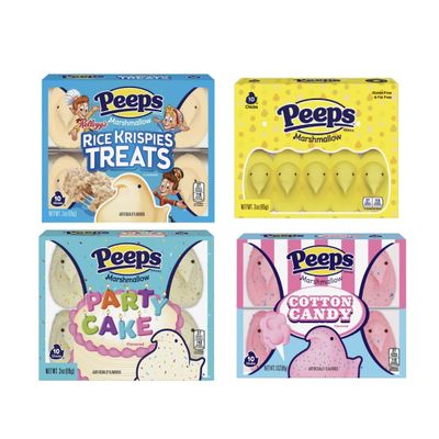 Just Born Inc, Easter Peeps Candy Marshmallow Chicks Assorted Colors Variety 4 Pack - 10 Count Basket Stuffers For Kids Easter Basket Peeps Marshmallow Easter Candy total of 40 Peep Chicks., Small