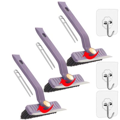 3Pcs Upgrade Multi-Function Rotating Crevice Cleaning Brush,4 in 1 Hard Bristle Crevice Grout/Gap Cleaning Brush, Household Cleaning Tool for Bathroom Kitchen Shower Tile Floors Corner (Purple)