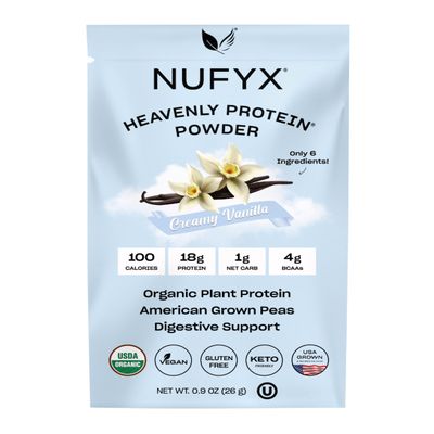 NUFYX Heavenly Protein Powder Worlds Finest 100% Organic American Grown Peas Vegan Gluten Free Low Carb (Creamy Vanilla, Packet)