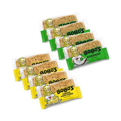 Bobo's Oat Bar Fruit Flavored Multipack, 4 Lemon Poppyseed and 4 Coconut, Great Tasting Healthy Snacks for the Whole Family (8, Fruit Multi)