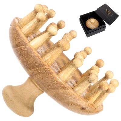 NOLITOY Wooden Scalp Massager, Head Acupoint Massage Anti-Static Round Wide Tooth Brush Guasha Tool Shampoo Scrubber Brush for Dandruff Removal
