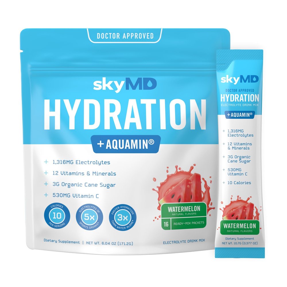 skyMD Daily Hydration | Electrolytes Powder Packets | Low Sugar, 10 Calories | 12 Vitamins & Minerals, Sodium | Drink Mix for Energy and Recovery | Watermelon | 16 Sticks