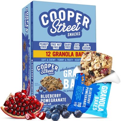 Cooper Street Blueberry Pomegranate Granola Bakes (12 bars) - Individually Wrapped Soft and Chewy Breakfast Granola Bars - Nut, Dairy & Soy Free - Great As Kids Snacks For School, Hiking Or Lunchbreak