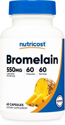 Nutricost Bromelain Capsules (60 Capsules) - 550 MG Per Serving, Vegan, Non-GMO, GMP Compliant