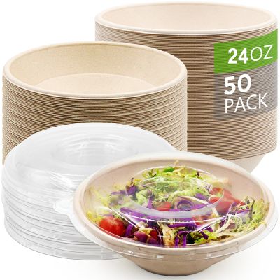 50 Pack 24oz Disposable Bowls, Eco-Friendly Disposable Bagasse Bowl, Duty Biodegradable Bowls Made Of Sugarcane, Heavy Duty Compostable Bowls Party Serving Bowls for Salad, Dessert (50-Covered24oz)