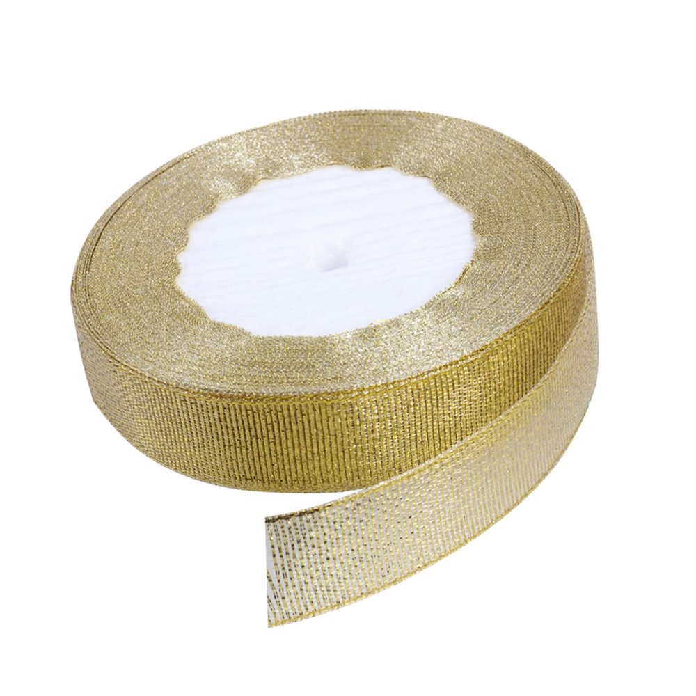 Gogogmee 10 Meter Christmas Ribbon in Gold Satin Grosgrain for DIY Projects Wrapping and Embellishments
