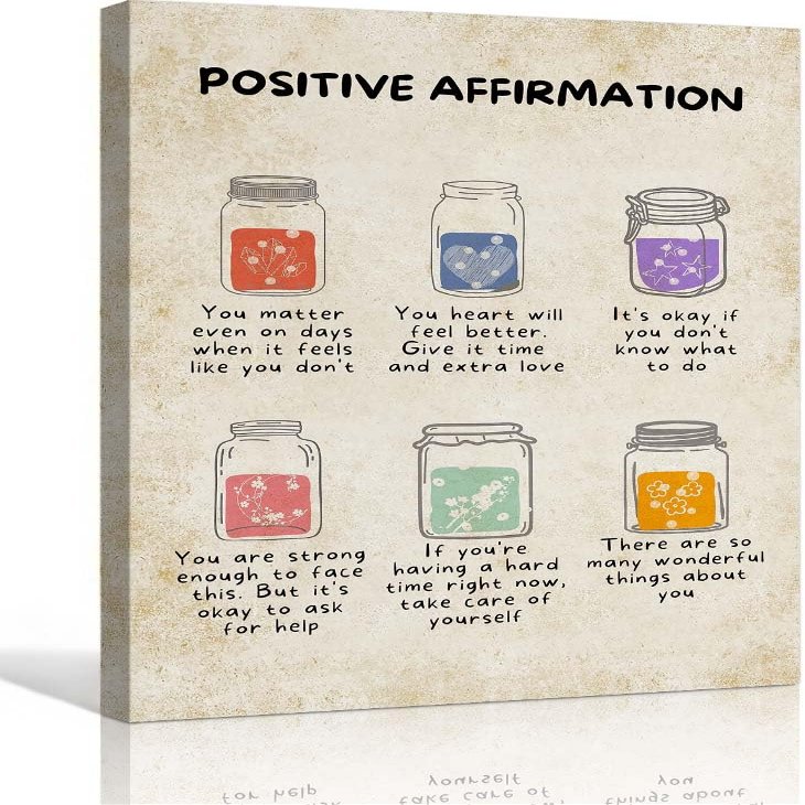 Greejoeq Daily Affirmations Psychiatric Mental Health Posters Positive Affirmations Poster for Bedroom Print Wall Art Pictures for Bathroom (16.00''x24.00'',Framed)