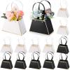Fuutreo 12 Pcs Valentine's Day Flower Gift Bags for Bouquets Portable Craft Flower Arrangement Boxes with Handle Waterproof Bouquet Florist Packaging Wrap for Wedding Birthday Graduation(Black, White) view 1