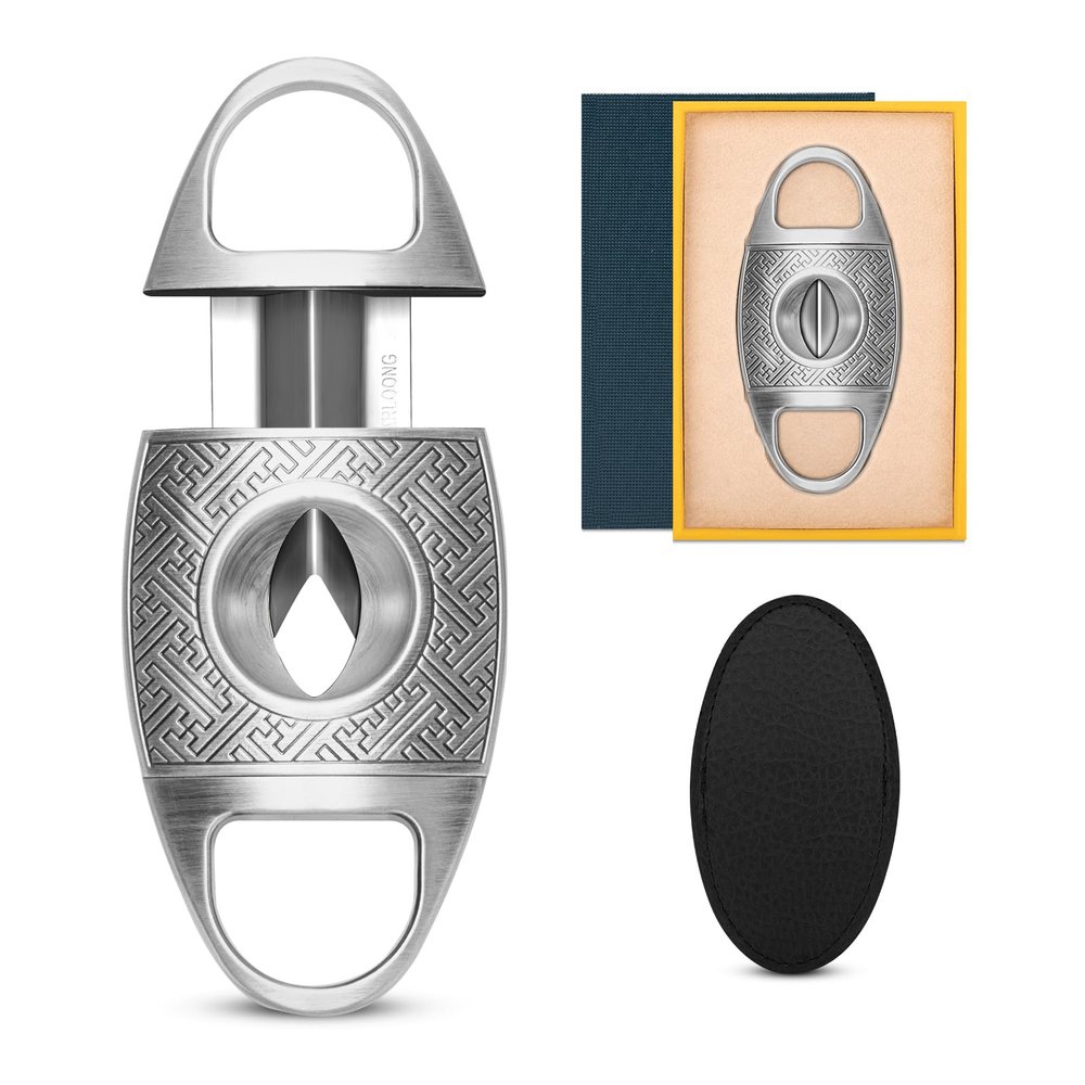 Demcigar Cigar Cutter V-Cut, Stainless Steel Cut Blade Carving Cigar Guillotine V Shape Cigar Cutter with Gift Box(Silver)