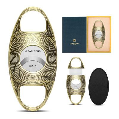 Demcigar Cigar Cutter Guillotine, Stainless Steel Double Sharp Cut Blade Cigar Clipper in Gift Box(Gold)