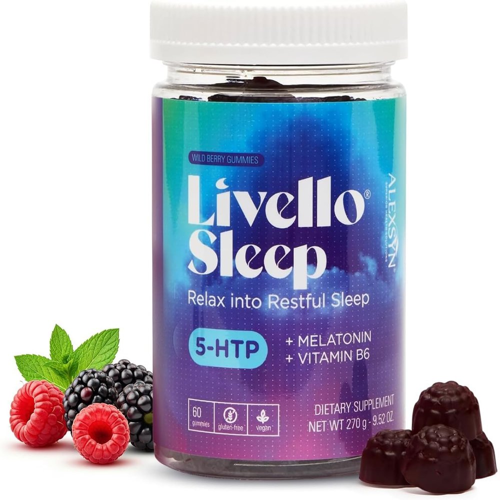 Alexsyn Livello Sleep Wild Berry Gummies - 60 Servings Natural Sleep Support with 5-HTP, Melatonin, and Vitamin B6 for Peaceful Night, Vegan & Gluten-Free