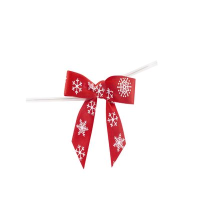 Bows - Snowflakes 5/8in Satin Twist Tie Bows - 2 Loops X 2-1/2in Span, 2 Tails X 1-3/4in X 5/8in Ribbon Width & 5in Twist Tie, Red/White, 5/8 Inch, 100 Pieces