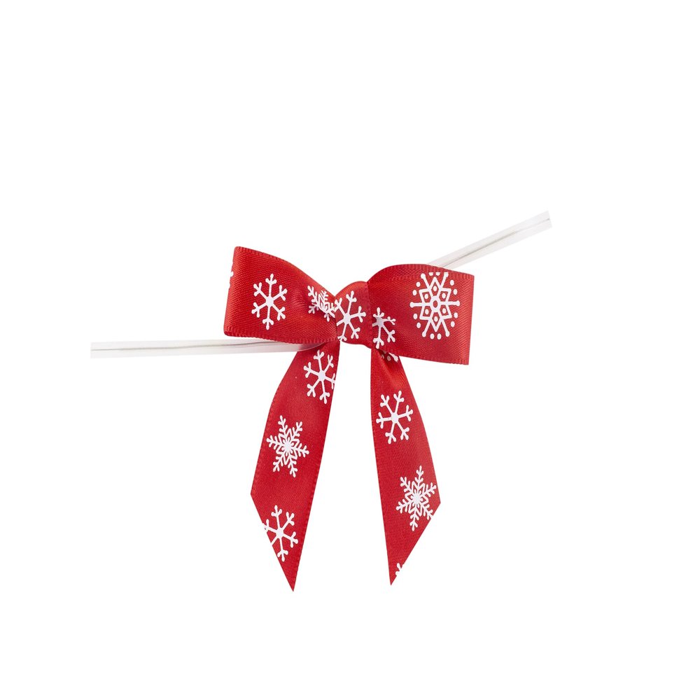 Bows - Snowflakes 5/8in Satin Twist Tie Bows - 2 Loops X 2-1/2in Span, 2 Tails X 1-3/4in X 5/8in Ribbon Width & 5in Twist Tie, Red/White, 5/8 Inch, 100 Pieces