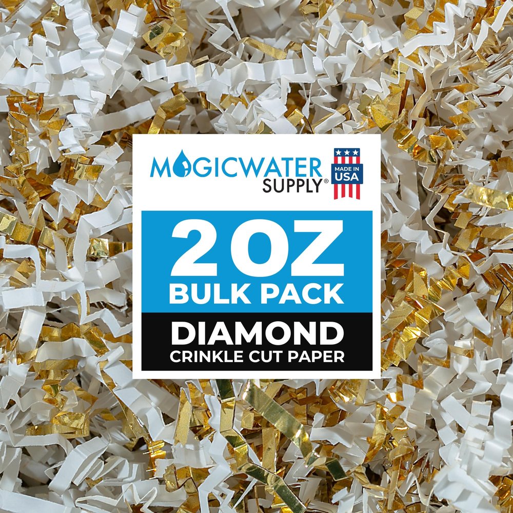 MagicWater Supply - 2 oz - White & Gold - Crinkle Cut Paper Shred Filler great for Gift Wrapping, Basket Filling, Birthdays, Weddings, Anniversaries