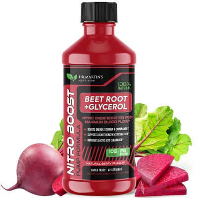 DR. MARTIN'S NUTRITION NitroBeet 12,000mg Beet Root + Glycerol for Blood Flow, Pumps & Endurance | Supports Heart Health & Circulation | Natural Beetroot Supplement for Men & Women