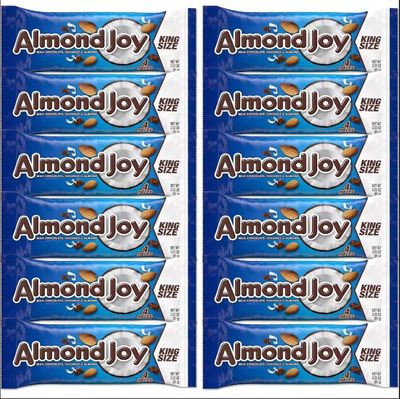 Almond Joy Coconut and Almond Milk Chocolate Candy King Size Bars, Bulk 12 Pack Individually Wrapped, 3.22 oz Bars 4 Pieces Each, Gluten Free, For On The Go, Gifts and Easter