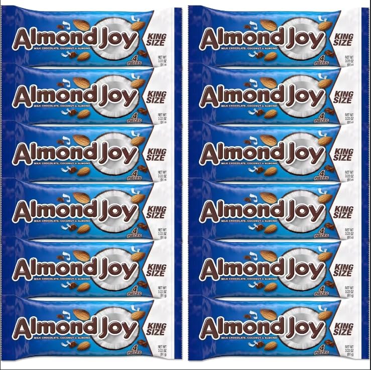 Almond Joy Coconut and Almond Milk Chocolate Candy King Size Bars, Bulk 12 Pack Individually Wrapped, 3.22 oz Bars 4 Pieces Each, Gluten Free, For On The Go, Gifts and Easter