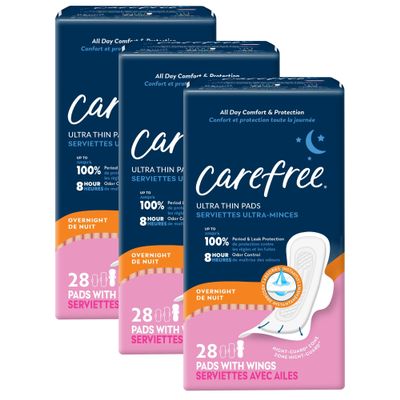 Carefree Ultra Thin Overnight with Wings 28 Count (Pack of 3)