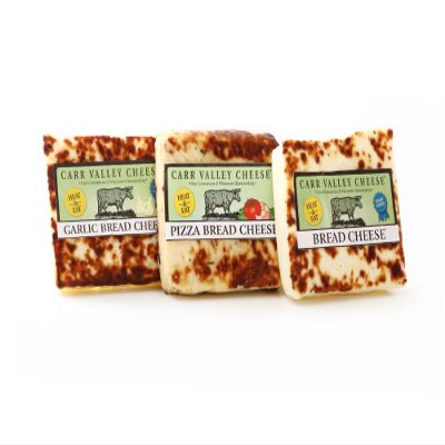 Carr Valley Bread Cheese Collection 3-Pack | Original, Pizza & Garlic | (3) 6 oz Pieces | Authentic Wisconsin Heat & Eat Grilling Cheese