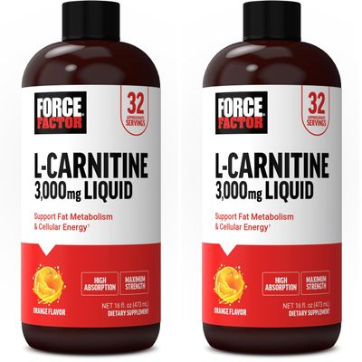 Force Factor L Carnitine Supplement, Liquid L-Carnitine 3000 mg to Help Turn Fat Into Energy, Support Muscle Recovery, and Boost Cellular Energy, Maximum Strength, Non-GMO, Orange Flavor, 16 Oz.