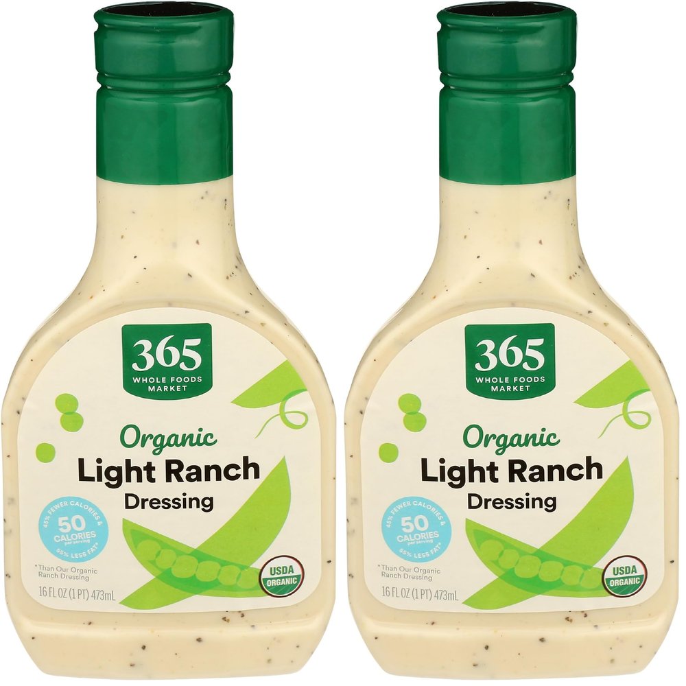 365 by Whole Foods Market, Dressing Ranch Light Organic, 16 Fl Oz (Pack of 2)