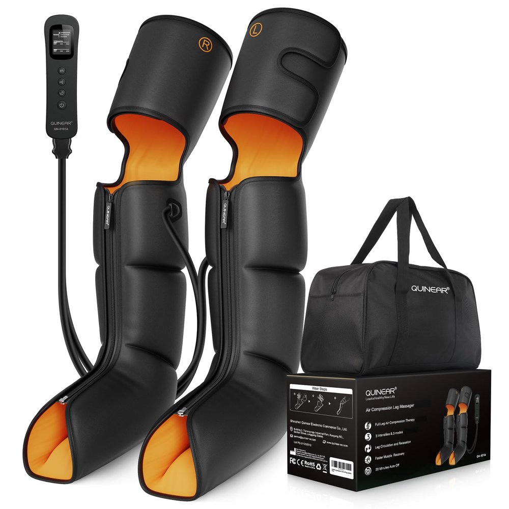 QUINEAR Leg Massager with Compression, 3-in-1 Foot Calf & Thigh Massager and Compression Therapy with Timer, Leg Massage Boots for Athletes