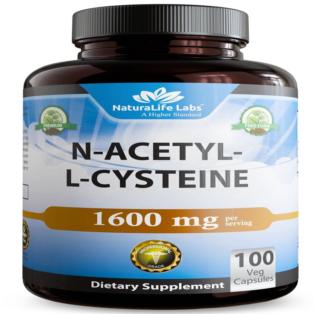NaturaLife Labs N-Acetyl-L-Cysteine (NAC) 1600 mg  100 Capsules, Non-GMO & Gluten-Free