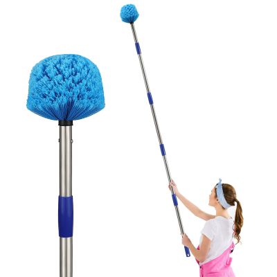 Cobweb Duster with Extension Pole, 8 FT Stiff Bristles Duster Head with Adjustable Stainless Steel Handle, Lightweight High Ceiling Brush Cleaner for Outdoor Indoor
