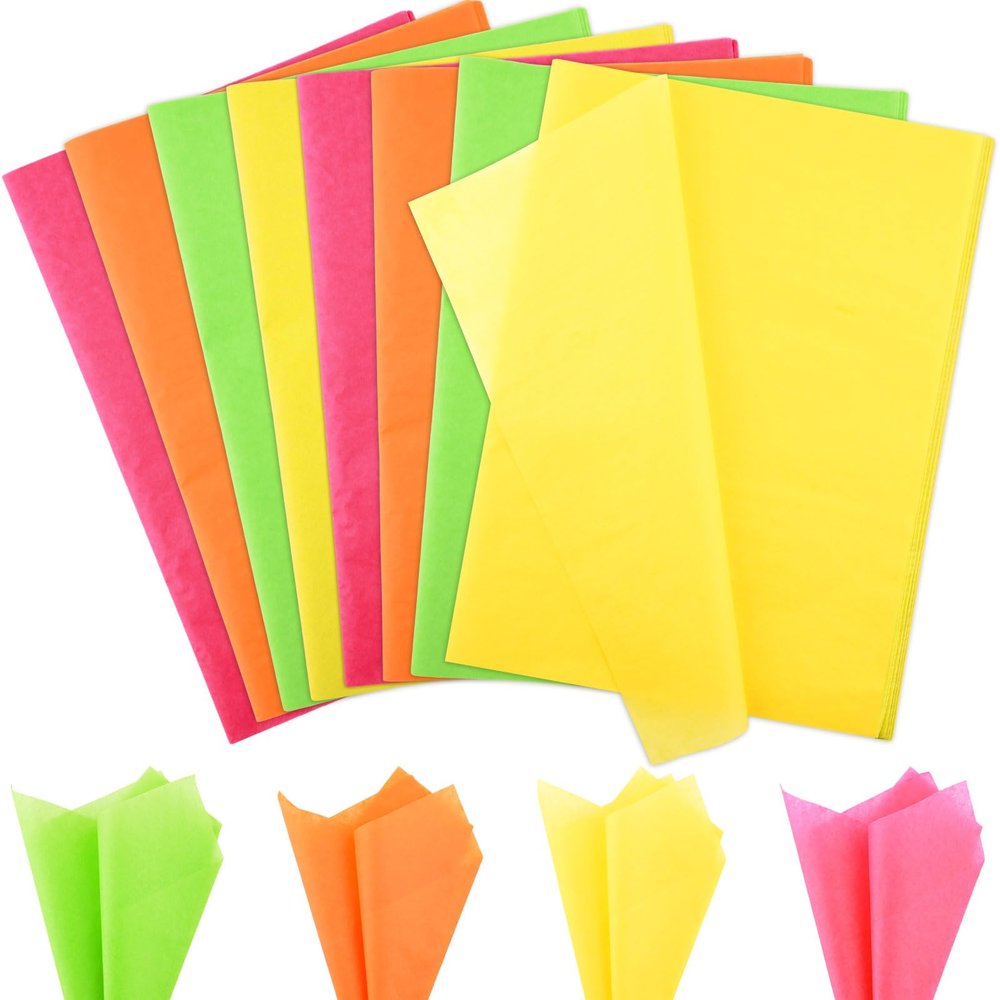 120 Sheets Neon Tissue Paper for Gift Wrapping, 4 Colors, Glowing Tissue Paper for Gift Bags for Neon Birthday Party Wedding Baby Shower DIY Craft, 20  14Inch