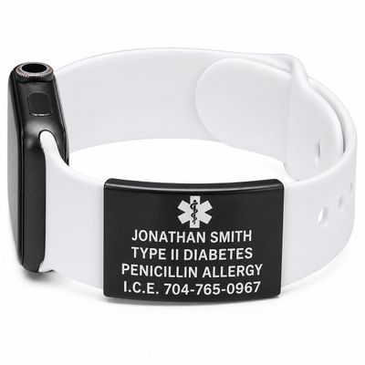 Personalized Medical Alert Watch Band Tag, Custom Engraved Medical ID Tag for Smartwatch Bands 3845mm, Stainless Steel Emergency ID Sleeve Bracelet Charm for Apple & Silicone Bands