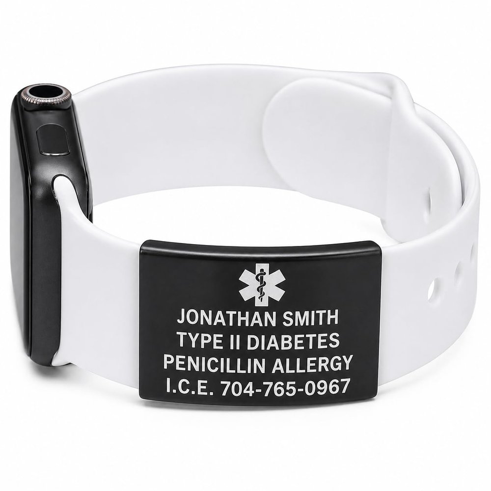 Personalized Medical Alert Watch Band Tag, Custom Engraved Medical ID Tag for Smartwatch Bands 3845mm, Stainless Steel Emergency ID Sleeve Bracelet Charm for Apple & Silicone Bands
