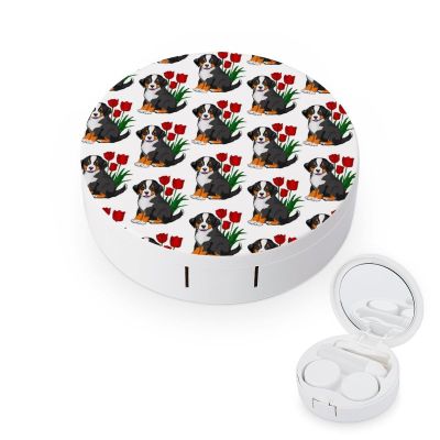 Bernese Mountain Dog Florals Dog Flowers Contact Lens Case Portable Cute Eye Contacts Travel Kit with Mirror Container Holder Box, style