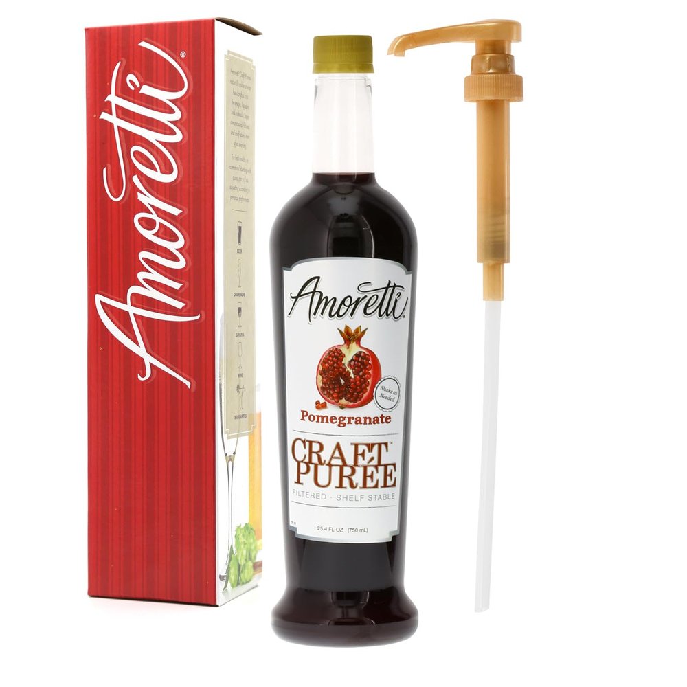 Amoretti - Pomegranate Craft Puree 750 ml, Perfect for flavoring Cocktail, Brewing, Beer, Wine, alcoholic beverages, and Mocktail, Drink Mix, Mixers, Made of Real Fruit, No Preservatives, with Pump
