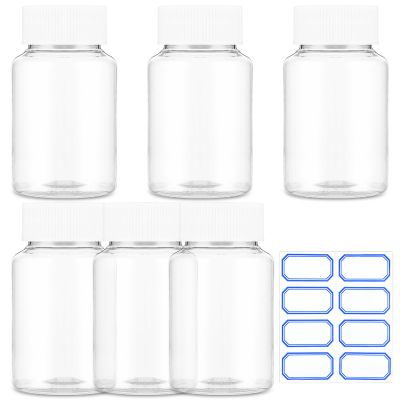 Sibba Clear Pill Bottle 6 Pcs Empty Medicine Organizers 80ML Plastic Dispenser Jar Powder Storage Transparent Reagent Containers Leak Proof Caps Receptacle Large Bottles Fit Home Counter Toiletries