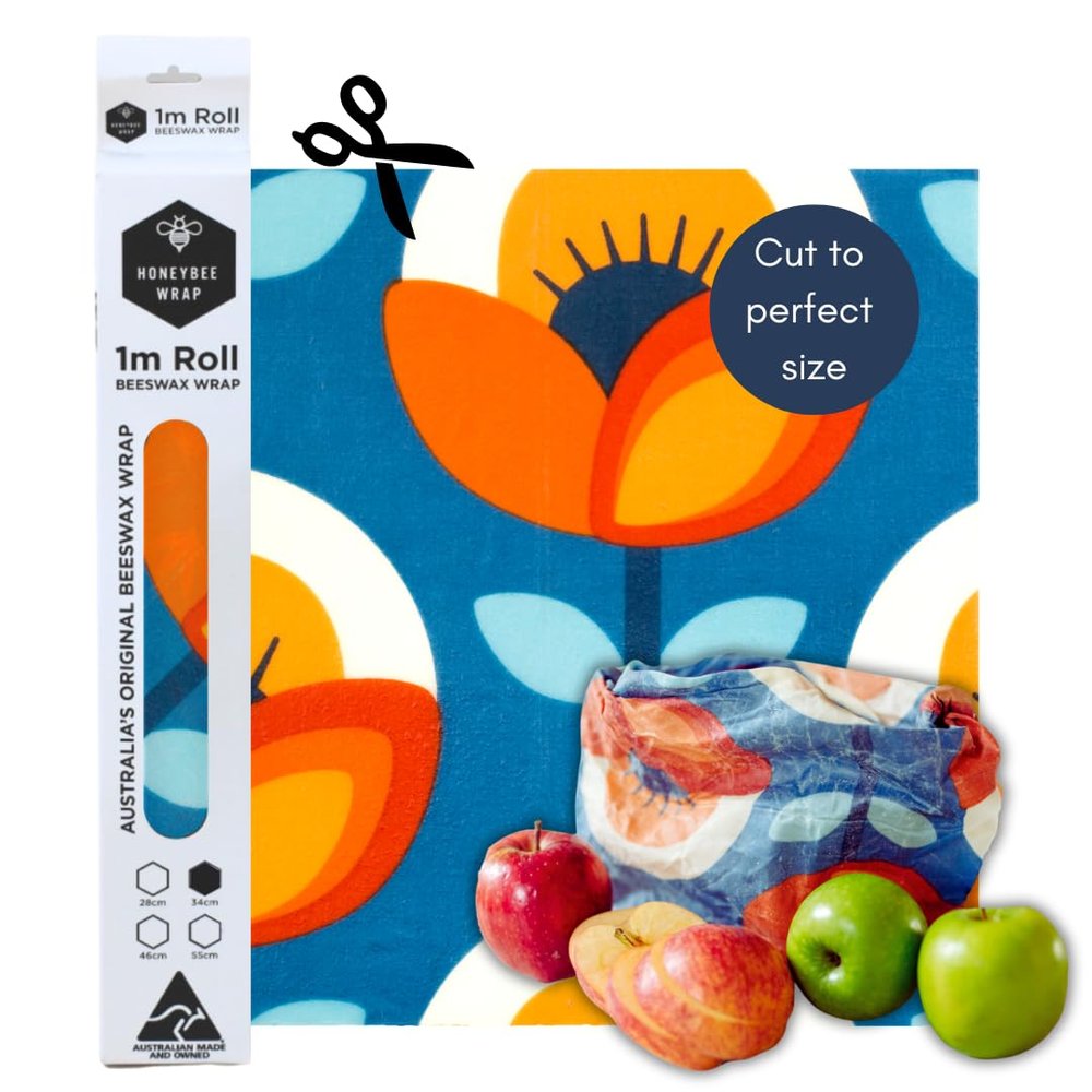 Honeybee Beeswax Wraps - Poppy Pattern Beeswax Roll -Certified Organic Cotton Beeswax Wraps for Food - Reusable - Plastic Wrap & Sandwich Bags Alternative - 40 x 13