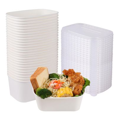 JAYEEY 34 oz Disposable paper salad bowls with lids, Rectangle Food containers Soup Bowls Party Supplies Treat Bowls 50 Pack
