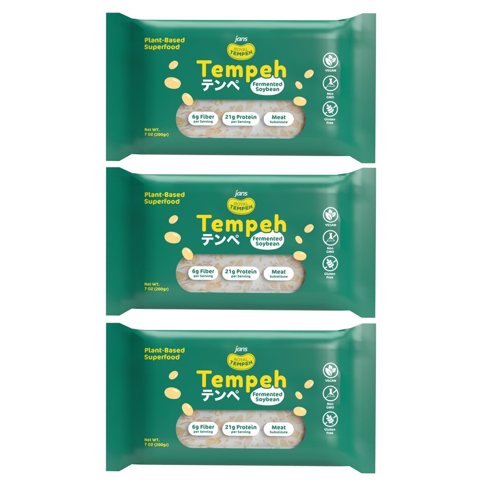 Jans Frozen Royal Tempeh: Wholesome Vegetarian Protein made From Fermented Soy | Elevate your Meals with Authentic Indonesian Flavor | 7.0 OZ (Pack of 3)