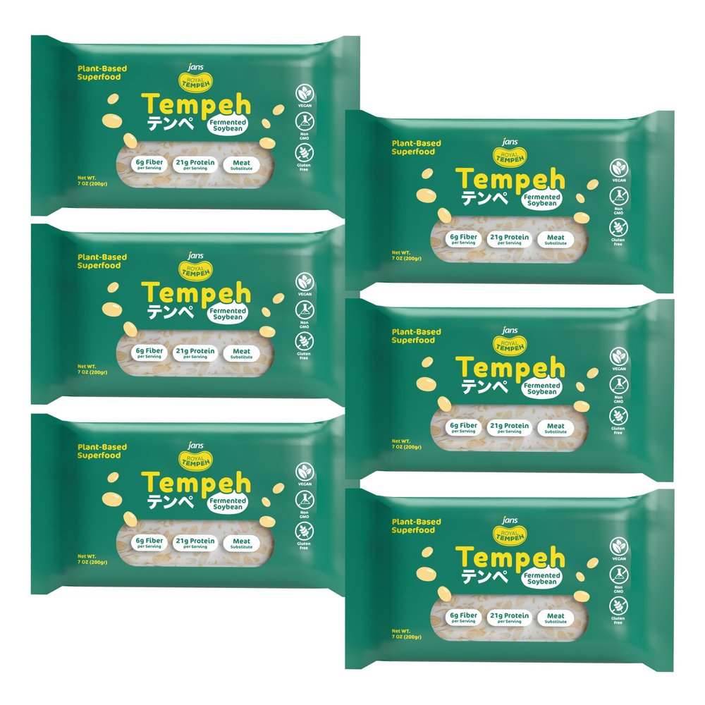 Jans Frozen Royal Tempeh: Wholesome Vegetarian Protein made From Fermented Soy | Elevate your Meals with Authentic Indonesian Flavor | 7.0 OZ (Pack of 6)